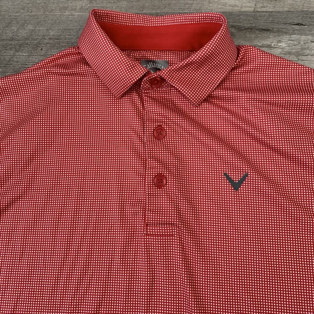 Callaway Golf Polo Shirt Mens Small Opti-Dri Red Dot Wicking Pullover Swing Tech
